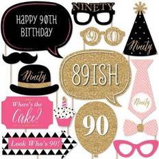 Gold Photo Props, Party Hats & Sashes Chic 90th birthday pink, black and gold birthday photo booth props kit-20 ct