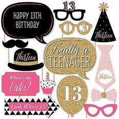 Black Photo Props, Party Hats & Sashes Chic 13th Birthday Pink, Black and Gold Photo Booth Props Kit 20 Count