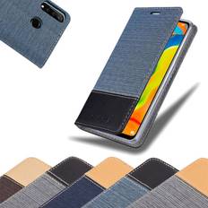 Cadorabo Book Jeans Optik Cover Huawei P30 Lite Smartphone Hülle, Blau, Schwarz