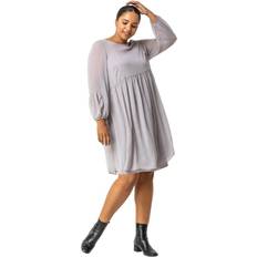 Roman Curve Chiffon Spot Smock Dress - Grey