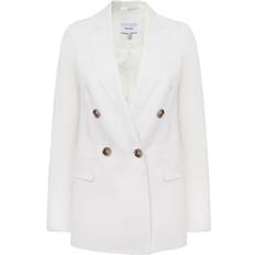 Press Studs Blazers Reiss Womens White Hollie Double-breasted Linen-blend Blazer Jacket