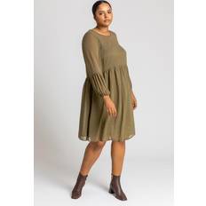 Roman Curve Chiffon Spot Smock Dress - Khaki