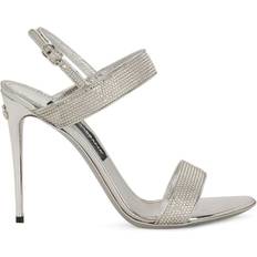 Dolce & Gabbana Satin Sandals With Fusible Rhinestones Grey
