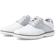 Silver - Women Golf Shoes FootJoy Women's Traditions Spikeless Golf Shoes 3209684- White/Silver/Purple