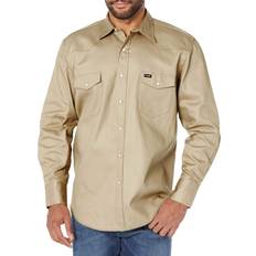 Green long sleeve top Wrangler Cowboy Cut Western Long Sleeve Snap Work Shirt - Khaki