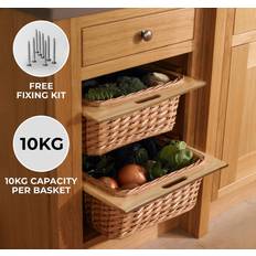 Mobili da Cucina Kukoo Cestelli Estraibili in Vimini per Cucina Cassetti Organizzazione Credenza Cesto in Vimini con Telaio e Binari in Legno di Faggio per Dispensa