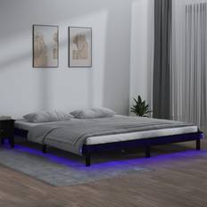vidaXL Sängynrunko LED-valoilla Musta 140x190 cm