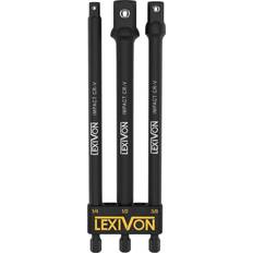 LEXIVON Impact Grade Socket Adapter Set, 6" Extension Bit with Holder 3-Piece 1/4" 3/8" and 1/2" Drive, Adapt Your Power Drill to High Torque