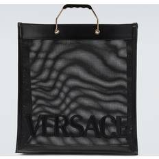 Versace Shopper Leather-Trimmed Tote Bag - Black