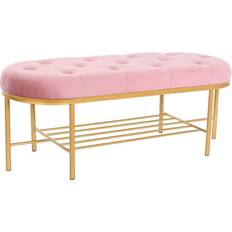 Metal Sillas de Cocina Dkd Home Decor Banqueta 100 x 35 x 40 cm Rosa Dorado Metal Silla de Cocina