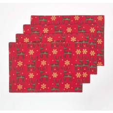 Cotton Place Mats Homescapes Christmas Set Place Mat Red