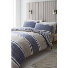 Blue stripe linen duvet set Catherine Lansfield Textured Banded Stripe Easy Care Duvet Cover Blue