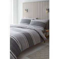 Catherine Lansfield Textured Banded Stripe Easy Care Reversible Duvet Cover Grey