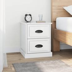 vidaXL Cabinet High Gloss Wood White Bedside Table