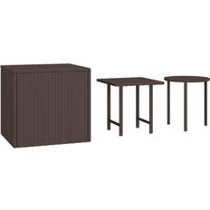 Marron Tables Basses vidaXL Tables d'appoint 3 pcs Marron Résine Tressée 319387 Table Basse