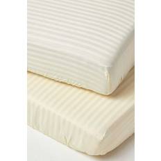 Homescapes Yellow Cotton Stripe Cot Bed Fitted Sheets 330 Thread Count, 2 Pack