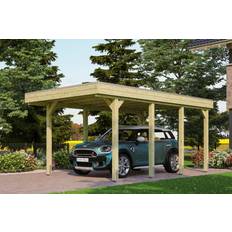 Carport fladt tag SKAN HOLZ Platinklasse Hjemsted Premium Enkeltcarport Med Fladt Tag 314x555 cm (Areal )