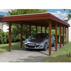 Gartenhäuser SKAN HOLZ Skan Holz Carport Spreewald rote Blende Nussbaum (Gebäudefläche )