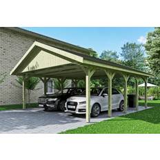 SKAN HOLZ Platinklasse Hjemsted Dobbeltcarport Med Saddeltag Og Redskabsrum 620x750cm (Areal )