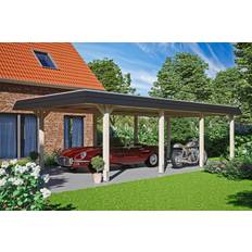 Beige Gartenhäuser SKAN HOLZ Carport Wendland 409 schwarze Blende (Gebäudefläche )