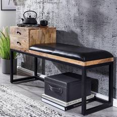 Wohnling Sitzbank Ziegenleder Massivholz 100 x 60 x 35 cm