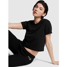 PINK T-shirts PINK Cotton Cropped Short Sleeve T-Shirt, Black, Women's Tops