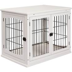 Small dog cage Pawhut 26'' Wooden Dog Cage Pet Crate Tabletop Metal Wire Small Animal, White