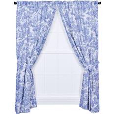 Ellis Curtain Victoria Park Toile 68-Inch Tailored Panel Pair with Tiebacks Blue