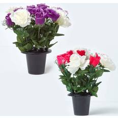 Pink Artificial Plants Homescapes Set of 2 Pink & Purple Roses Flowers Grave Vases Artificial Plant