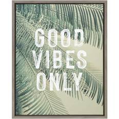 Kate and Laurel Sylvie Vintage Tropical Palms Good Vibes Only Framed Art