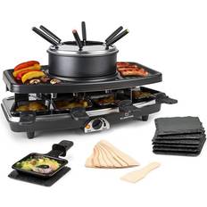 Raclette och fondue Klarstein Parrilla Raclette Y Fondue Entrecote 2 En 1 Piedra Natural 1100W 8 Personas Posavasos