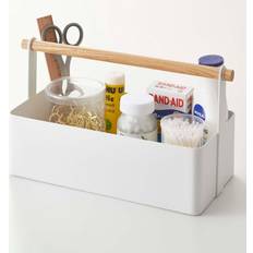 Blanc Paniers Yamazaki De Rangement En Métal Blanc Avec Poignée En Bois - L29 cm Panier