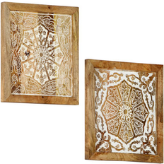 Interior Details vidaXL Hand-Carved Panels 2 Solid Mango Wood Brown Wall Decor