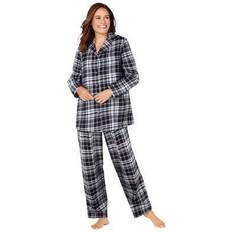 Dreams & Co Plus Women's Classic Flannel Pajama Set by Dreams & Co. in Black Plaid Size 38/40 Pajamas