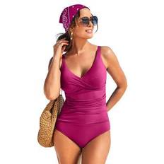 3XL Swimsuits Swimsuits For All Plus Women's V-Neck One Piece in Bright Berry Size 10