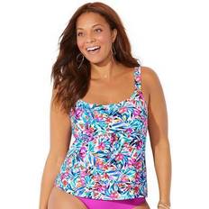 3XL Tankinis Swimsuits For All Plus Women's Flared Tankini Top in White Multi Size 26