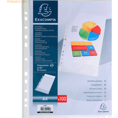Exacompta Påse med 100 Perforerade Fickor i Kornig Polypropen A4 Format Ofärgad