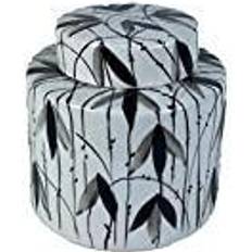 Negro Plantas Artificiales Dkd Home Decor Tibor Porcelana Negro Blanco 17 x 17 x 16 cm Oriental Hoja de Planta Artificial