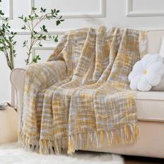 Gold Blankets Battilo Home Yellow Sofa Throw Blanket 127x152 cm Ochre Blankets Yellow, Gold (152.4x127cm)