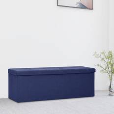 Bleu Bancs de Rangement vidaXL Pliable Bleu Faux Lin Blue Banc de Rangement