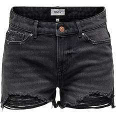 Only Regular Fit High Waist Raw Hems Shorts - Zwart/Washed Black