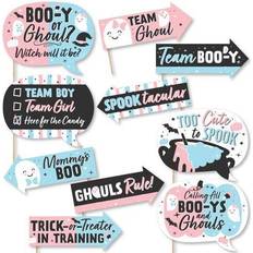 Funny boo-y or ghoul halloween gender reveal party photo booth props kit 10 pc