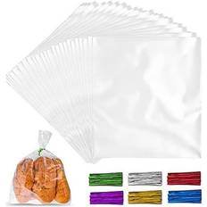 Party Supplies Zulay Kitchen 8 x 10 Clear Cellophane Candy Bags With Ties 200 Piece No Color