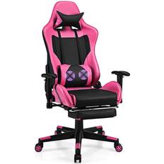 Pink Gaming Chairs Costway Reclining Massage Rolling Office/Gaming Chair with Footrest Pink