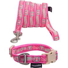 Touchdog 'Caliber' Designer Embroidered Fashion Pet Leash and Collar Combination, One Pink