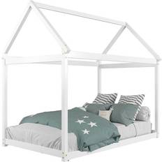 Kid's Room Costway Twin House Bed Wood Frame with Roof for Toddler No Box Spring White