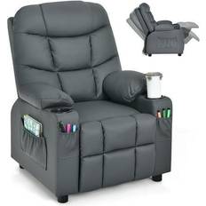 Chair Costway Kids Youth Gray PU Leather Recliner Chair with Cup Holders Pockets