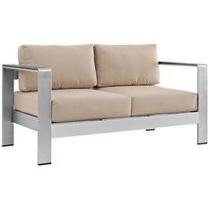 Silver Outdoor Sofas & Benches modway Shore Collection EEI-2267-SLV-BEI Outdoor Sofa