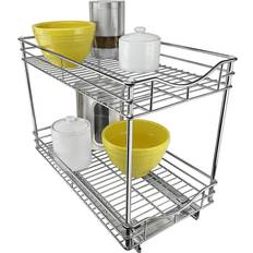 Kitchen Cabinets Lynk Professional LYNK PROFESSIONAL Slide Out Double Drawer Pull Out Two Tier Sliding Under Cabinet Organizer 11 in. Wide x 18 in. Deep Chrome, Silver