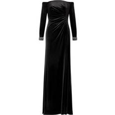 Adrianna Papell Velvet Off the Shoulder with Hand Beaded Cuff Gown - Black